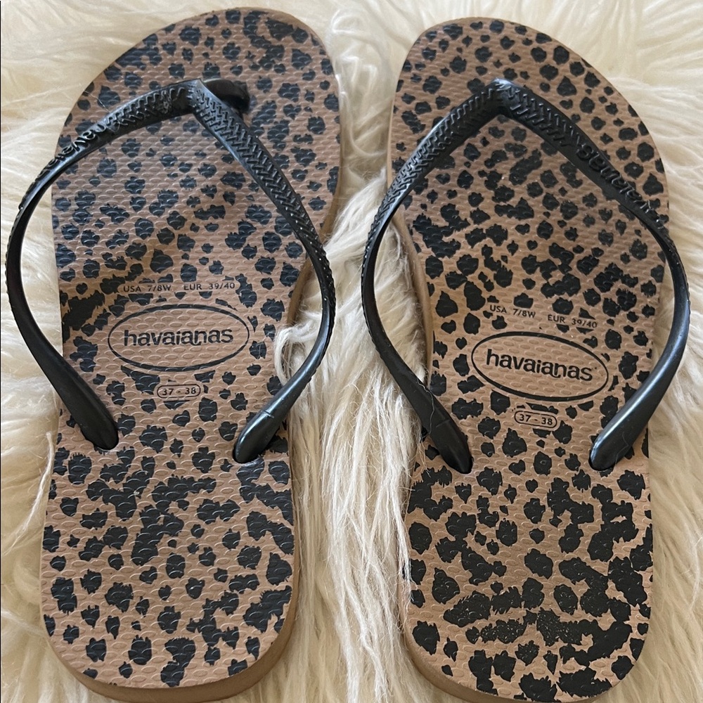 Havaianas Animal Print Flip Flops with Black Straps